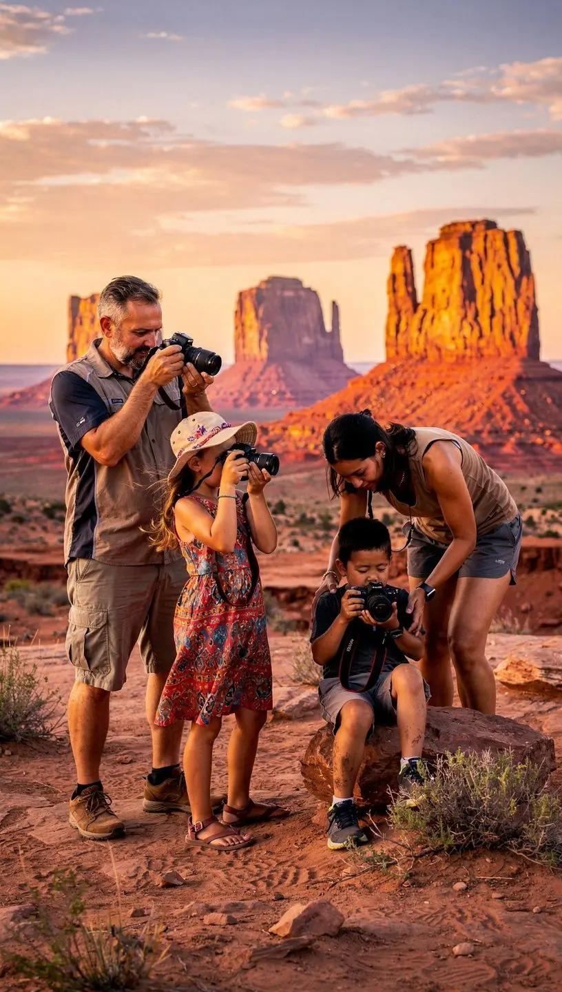 Спокойная атмосфера пустыни с закатным небом и великолепным ландшафтом.