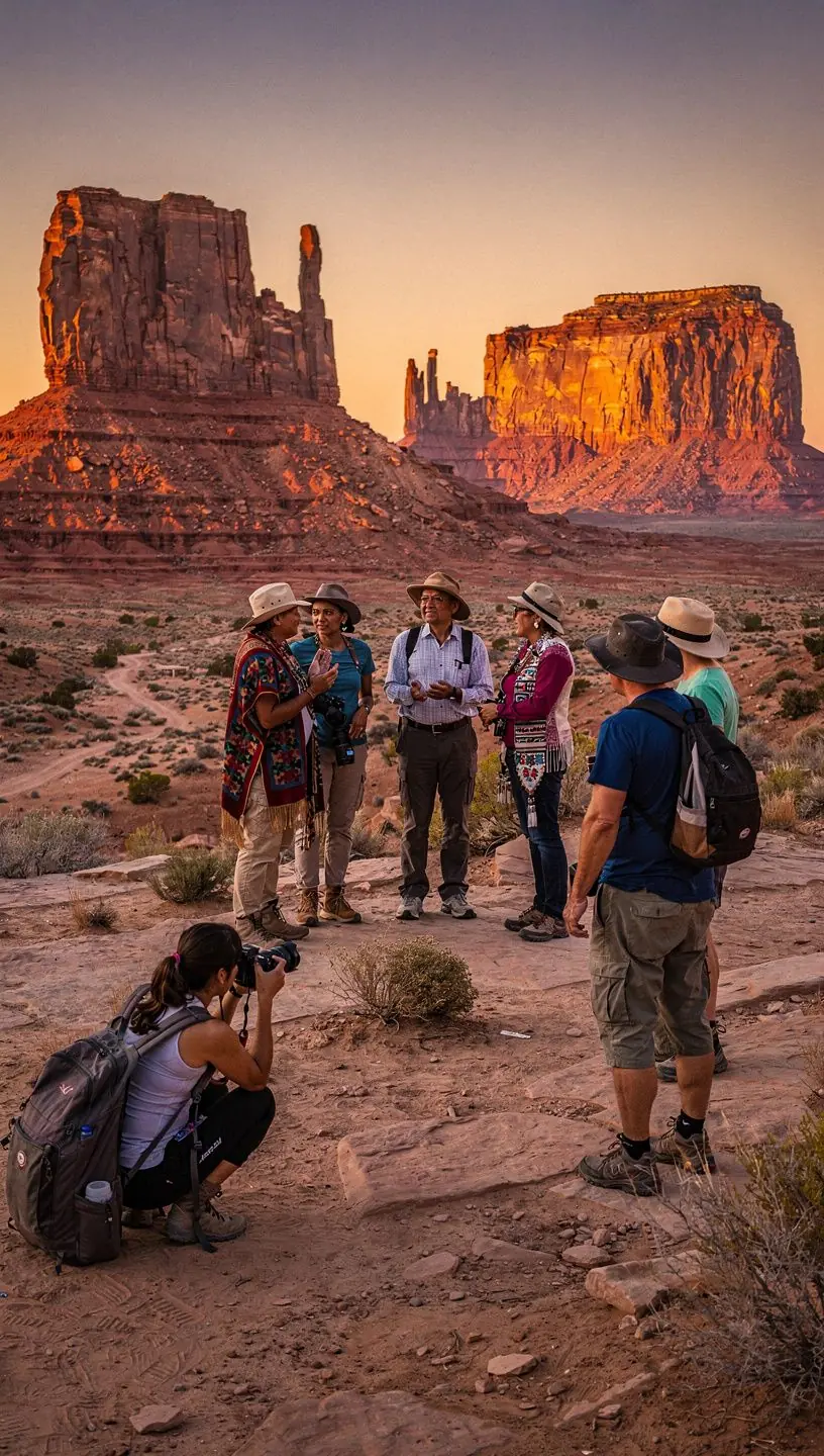 Группа людей, позирующая на фоне Монумент-Валли во время тура.